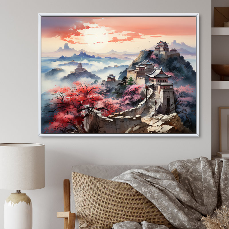 Paysage asiatique I sur toile, H 30 po x l 40 po, Cadre photo noir