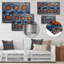 Motif floral mosaïque bleue et orange 3 - Boho-101156873