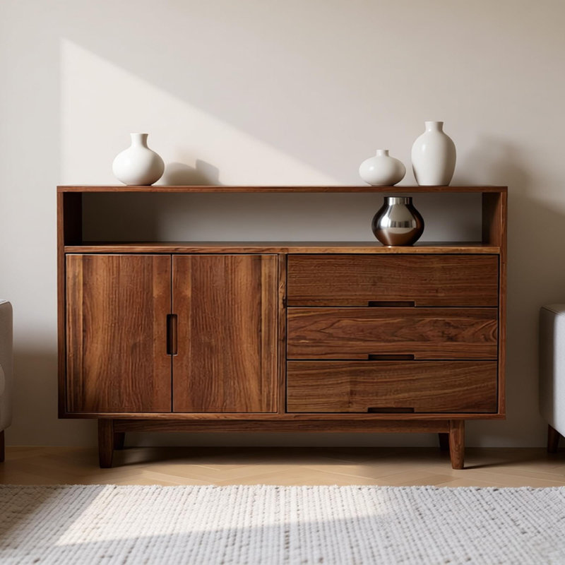 Buffet simple en bois massif avec rangement, H 33,46 po x l 55,11 po x P 16,53 po
