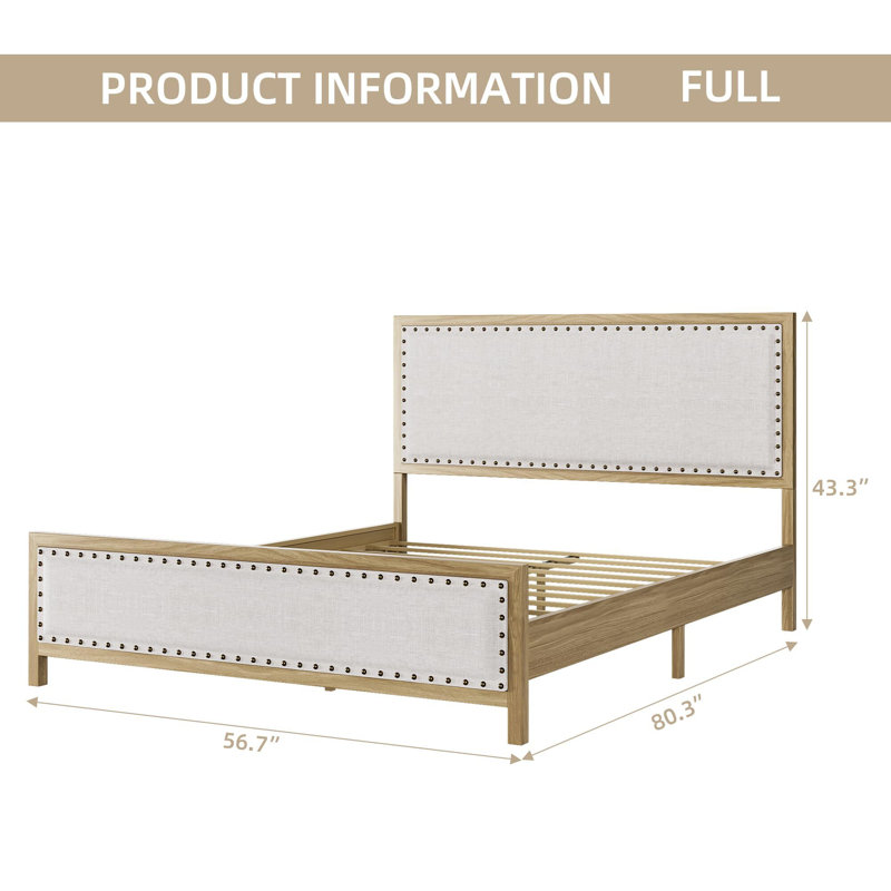 Base de lit Mari,33,3 po, Double, Naturel