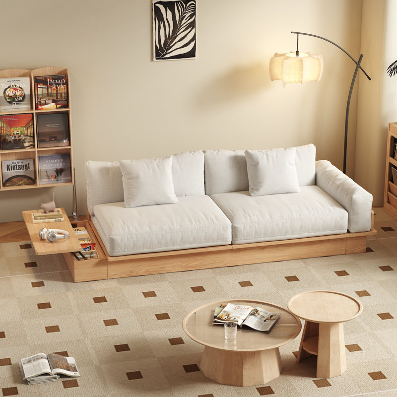 Grimpante 102.3" Beige Cotton Linen Sleeper Upholstered Sofa Bed,with MDF frame, Burlywood