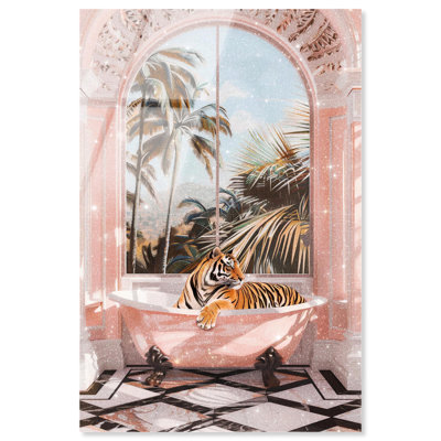 «Sleeping Tiger Bath», art mural en verre acrylique sans cadre ultra-brillant par Art Remedy, prêt à accrocher, 16 x 24