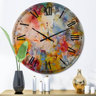 Blue And Yellow Colour Whirls - Large Modern Wall Clock