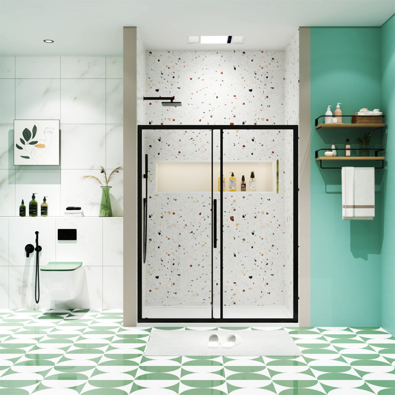 50"-54"W X 72"H Sliding Shower Door, Black
