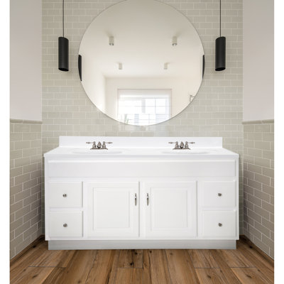 Meuble-lavabo de 61 po avec plateau en marbre de culture Concord, assemblé, blanc