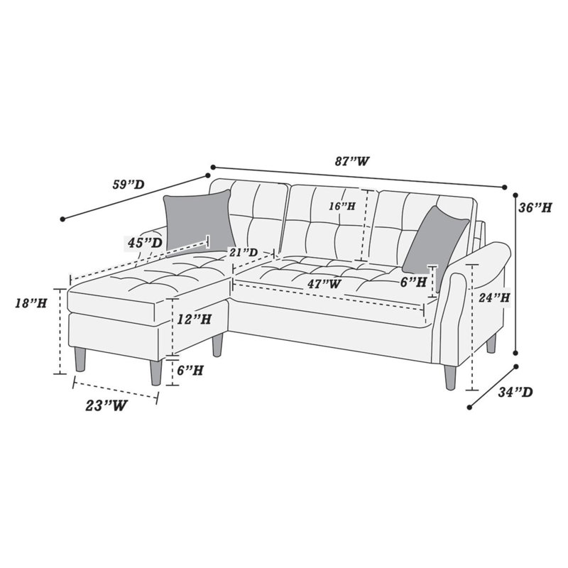 Taelyn Upholstered Sectional Reversible, Dark Coffee Polyester Blend