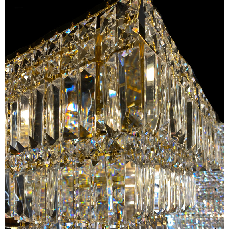Modern 3-Tier Square Crystal Chandelier - 5-Light Dimmable Flush Mount, Gold