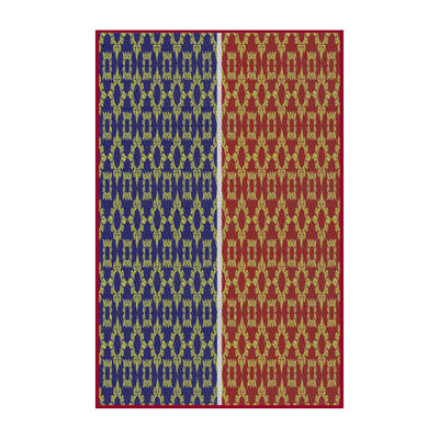 Tapis rouge/bleu/jaune tissé à la machine