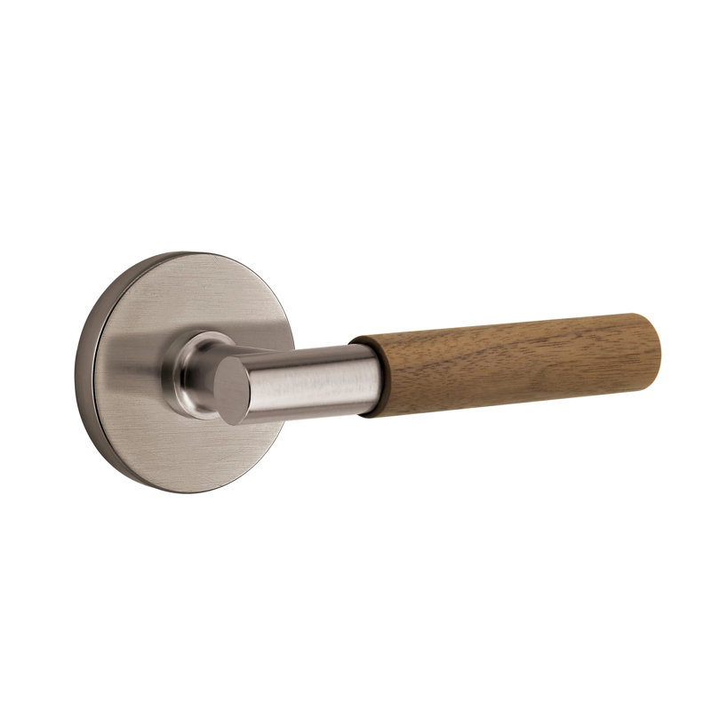 Ensemble de leviers de passage Emtek Select avec rosette à disque et tige en T, poignée en noyer foncé (CF), Pewter