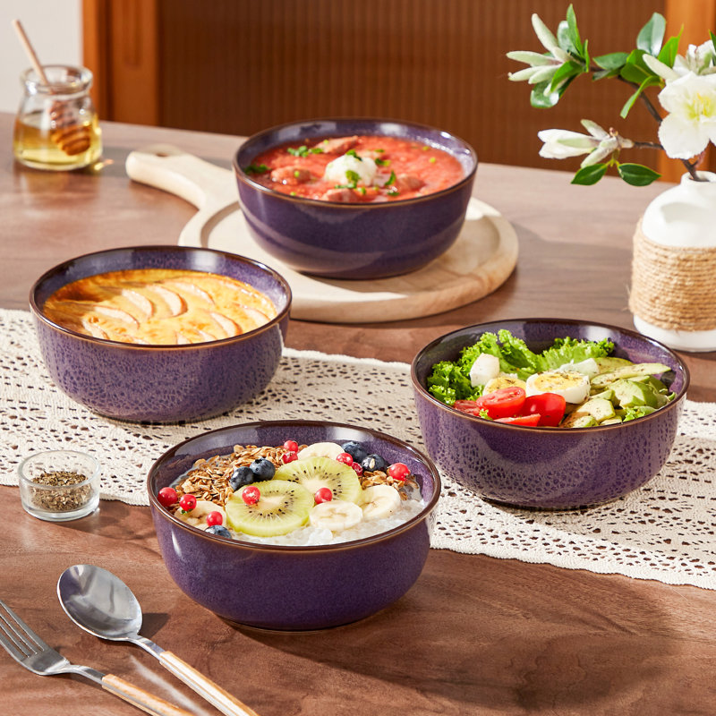 vancasso 4 Piece Blue Ceramic Bowl Set,Kiln-Fired Bowls,25oz, Blue