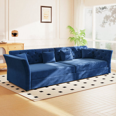 100.1" W Convertible Sofa Bed 2-in-1 King Size Velvet Pull Out Sleeper Couch With Tufted Design & Pillows
