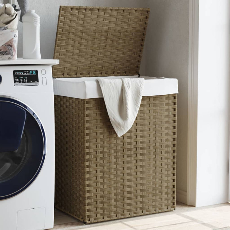  Panier à linge avec couvercle en rotin de polyester, Blanc, H 23,6 po x l 18,1 po x P 13 po