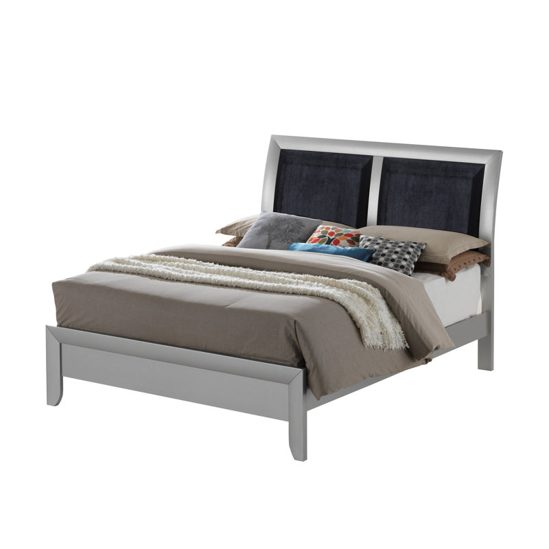 Marilla Vegan Leather Sleigh Bed, Full, Silver