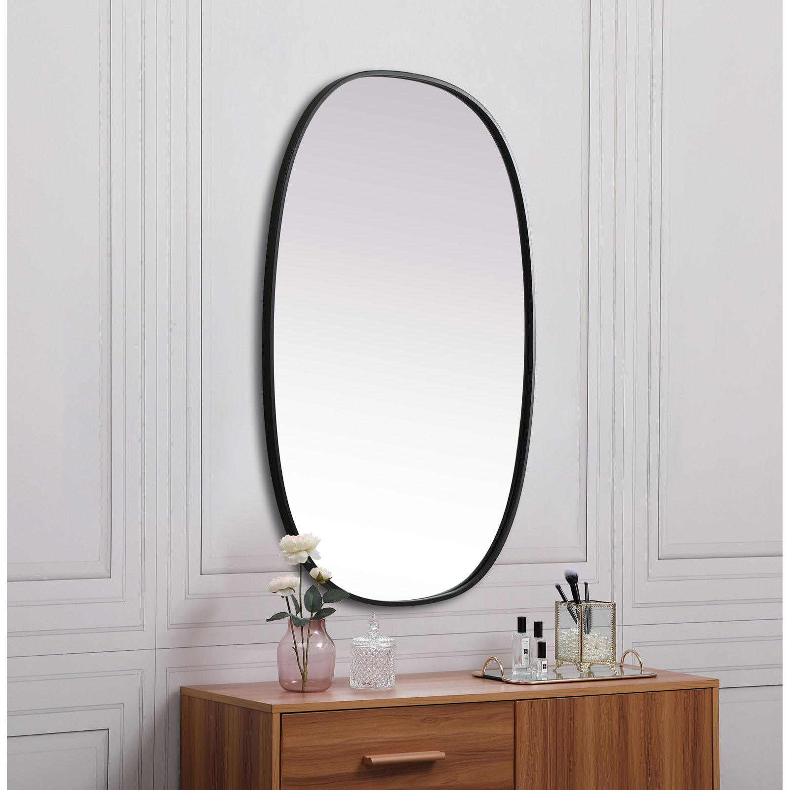 Sabine Metal Curved Oval Wall Mirror, Black, 40" x 27"