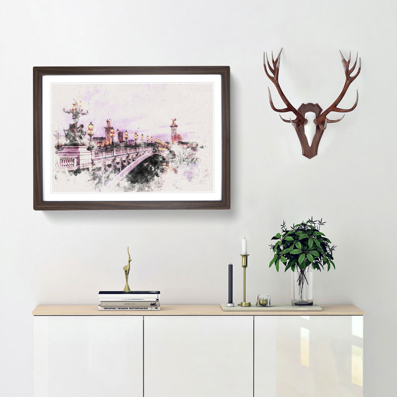 Pont Alexandre III Bridge in Paris France - Picture Frame Painting Print, 45cm H x 63cm W x 2cm D, Walnut Framed