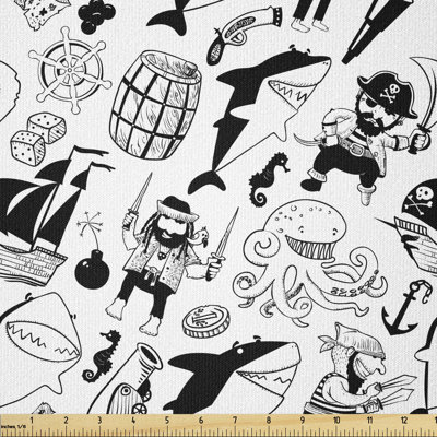 Devinee Buccaneer Characters Sharks and Nautical Elements Multi-Purpose Fabric