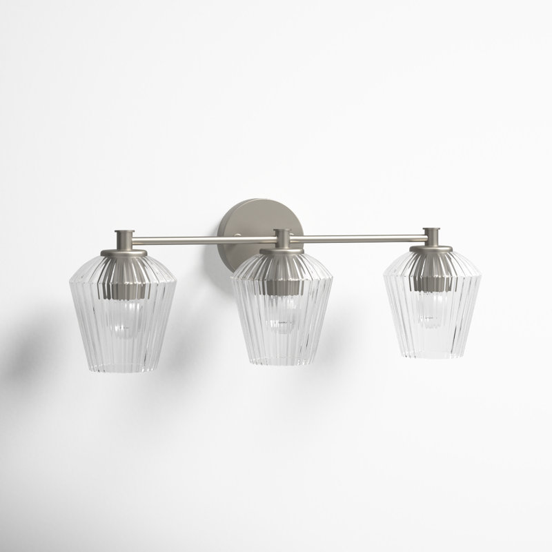 Depner 3 Light Ribbed Dimmable Vanity Light, Brushed Nickel