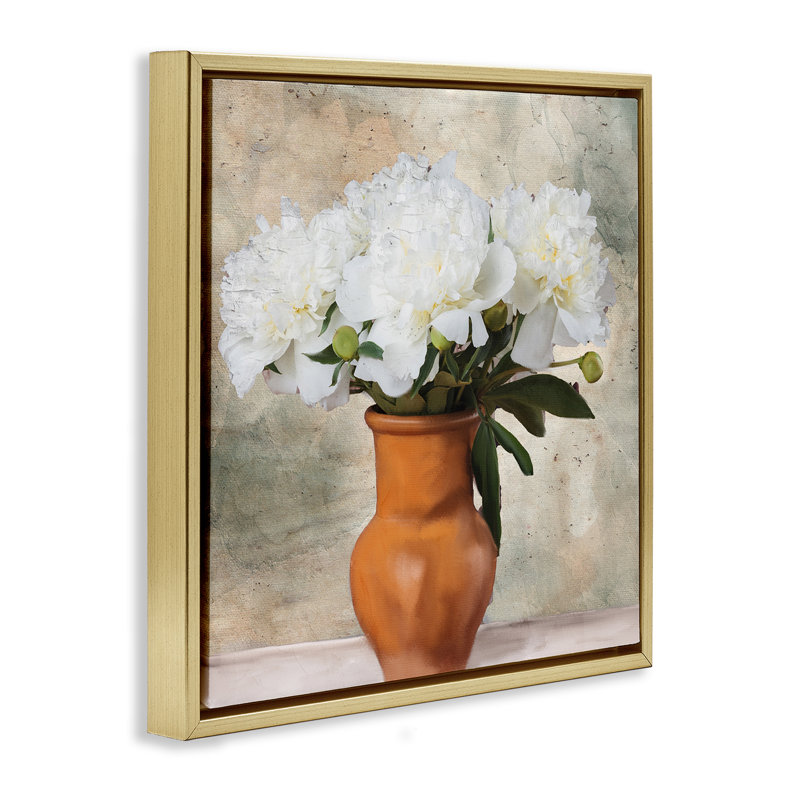 «Rustic Terracotta Vase» par Kim Allen, Cadre flottant métallique doré, H 25 po x l 25 po