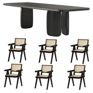 Black Solid Wood Ash Dining Table Set