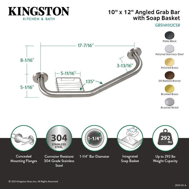 Barre d'appui angulaire 17,44 po Meridian, Nickel brossé