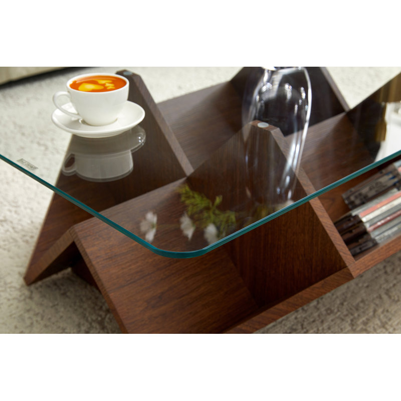 Table basse à plateau en verre trempé multi-rangements