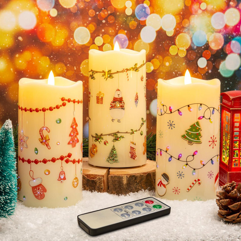 Set of 3 Flickering Battery-Operated Colourful LED Candles