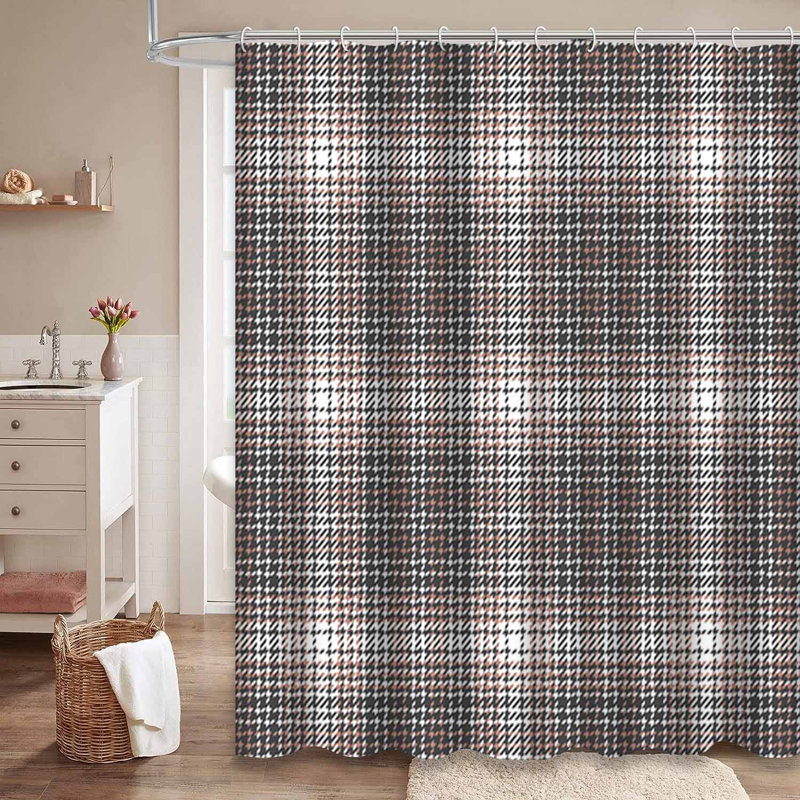 Rideau de douche à motif abstrait écossais gris et brun avec 12 crochets, L 72 po x l 78 po