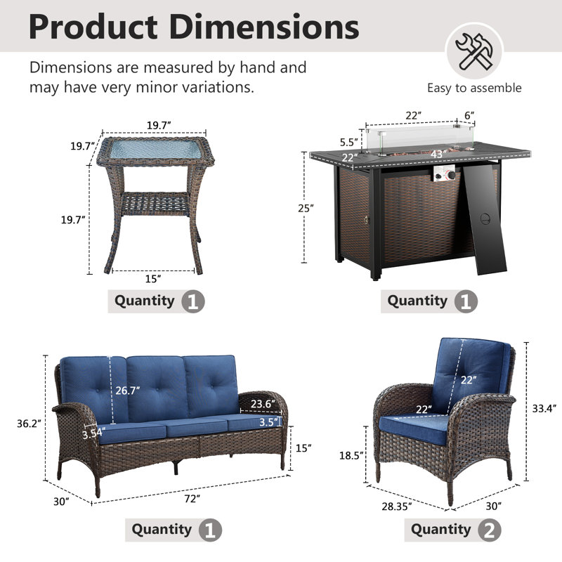 Ensemble de 5 chaises de patio Aluel pour l'extérieur avec table de foyer d'extérieur avec pare-brise Aluel