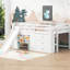Lit mezzanine double pleine grandeur avec glissière et trois tiroirs de rangement en blanc - Fabrication en bois massif, multifonctionnel, sans sommier, glissière facile à installer, bruit de deux portes, structure stable, simple