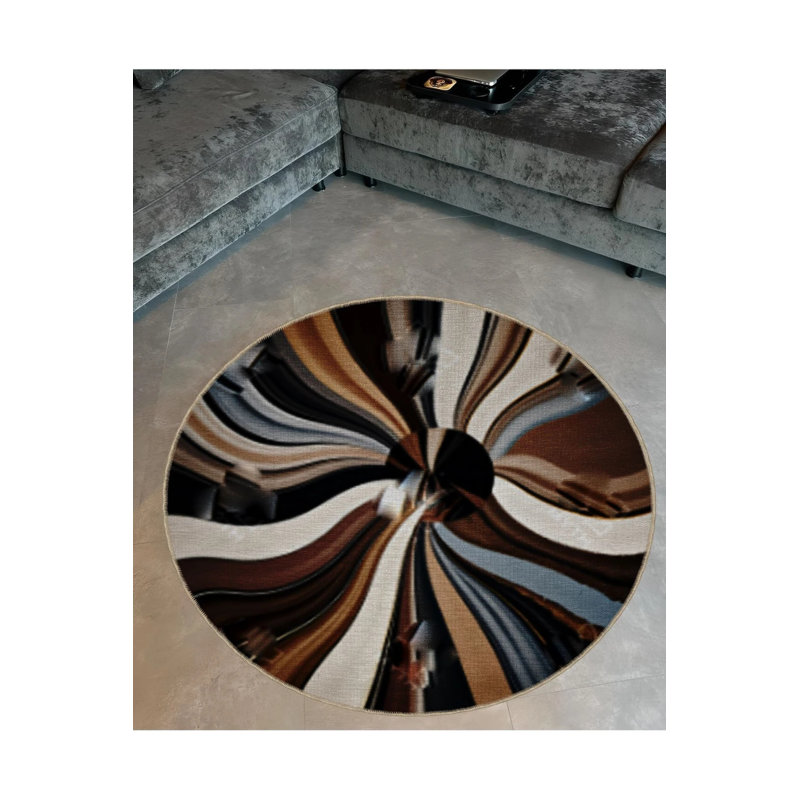 Multicolored Partial Stripes Patterned Round Woven Base Modern Decorative Carpet, Round 4'