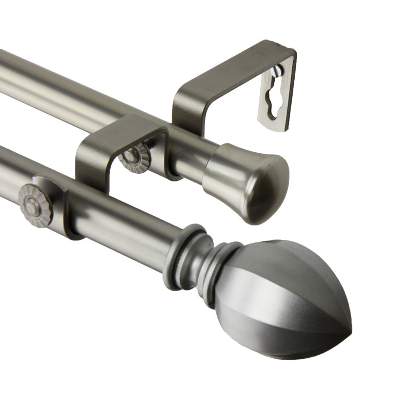 Steel Adjustable Double Curtain Rod, 0.81" H x 84" W x 6.38" D, Satin Nickel