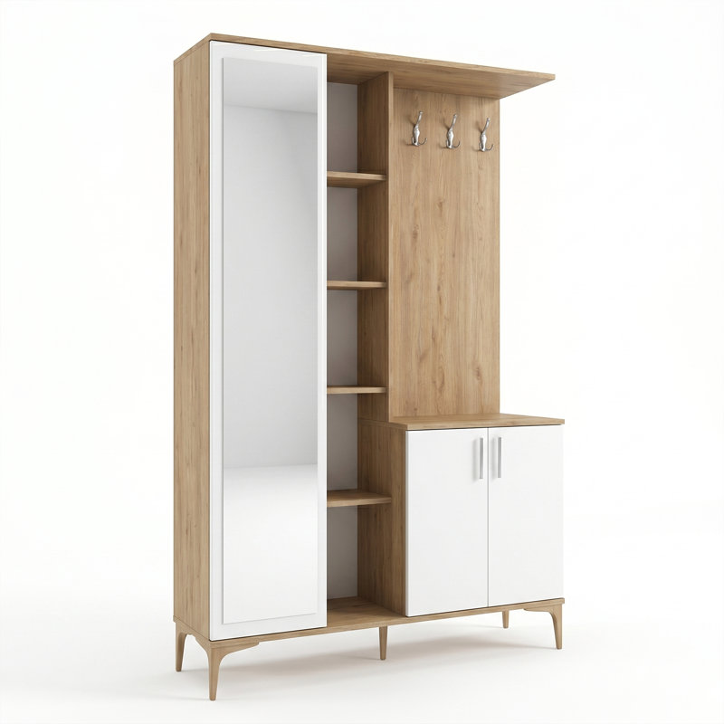 Modern Hall Stand, Walnut & White, 47.2 x 78.2 x 14.8 inches | 100% Melamine Coated E1 Quality Chipboard, Thickness: 0.7 inches | Stylish Storage Solution for Entryway, Durable & Elegant Design