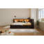 Grand lit de jour en bois avec tablettes de rangement, USB, DEL et 2 tiroirs, brun-134084585