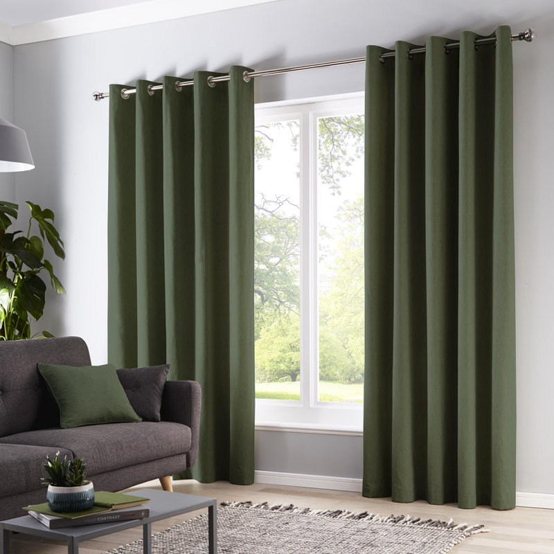 Cotton Blend Room Darkening Curtain Pair, Width 117 x Drop 183 cm, Bottle Green