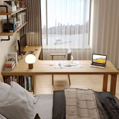 Bureau de direction en L en bois massif Burlywood