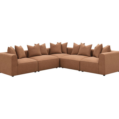 Meuble de coin moderne et modulaire avec deux coussins décoratifs, hauteur de 27,5 po, dossier serré, garniture de siège rembourré modulaire en forme de L pour les zones principales, dimensions de 38,5 po, protection antidérapante assortie