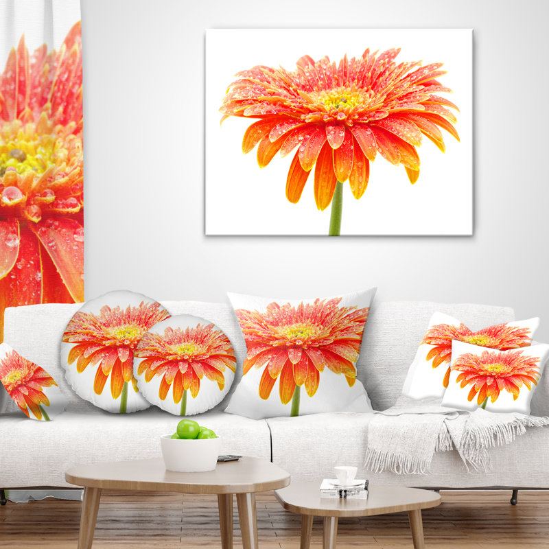 Grand coussin gerbera floral, 18 po x 18 po, Coussin décoratif