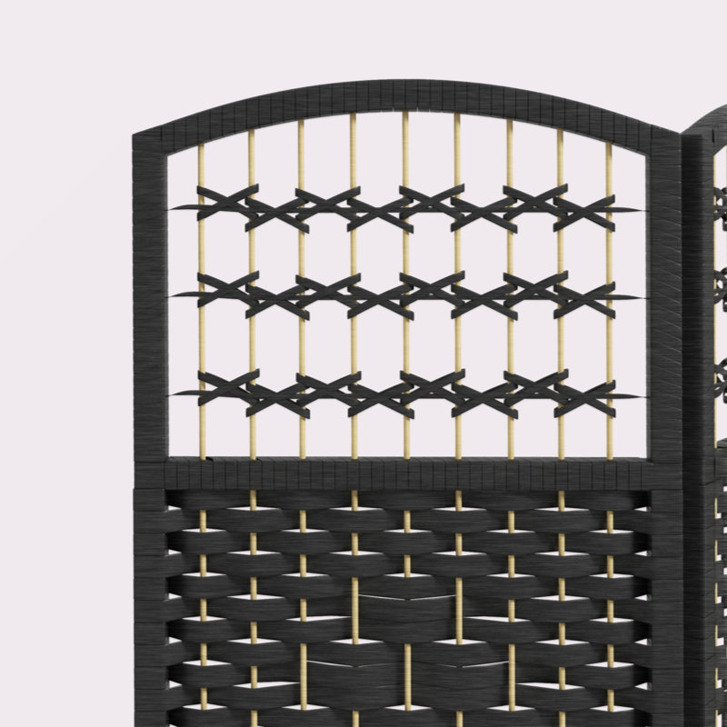 HOMCOM 4 Panel Room Divider, Folding Privacy Screen, 5.6' Room Separator, Wave Fibre Freestanding Partition Wall Divider, Black