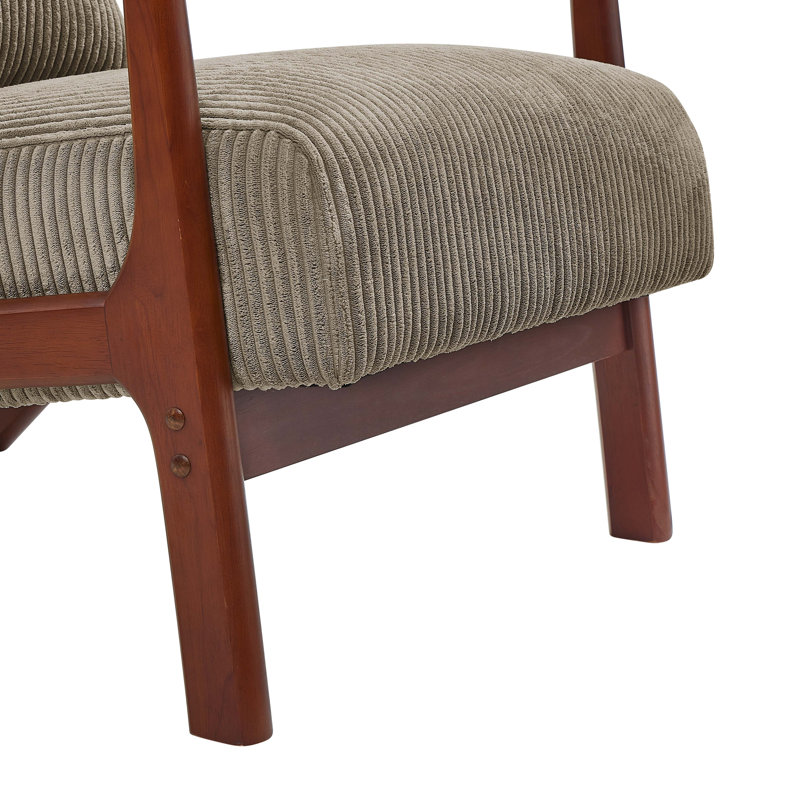 Fauteuil en velours côtelé Corduroy, Grey, Noyer