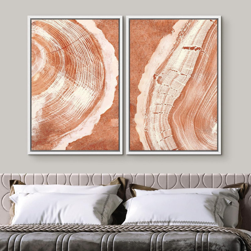 Gros plan orange, anneau d'arbre en bois, détails, nature sauvage, art moderne, rustique, coloré, ultra, 2 pièces, Blanc