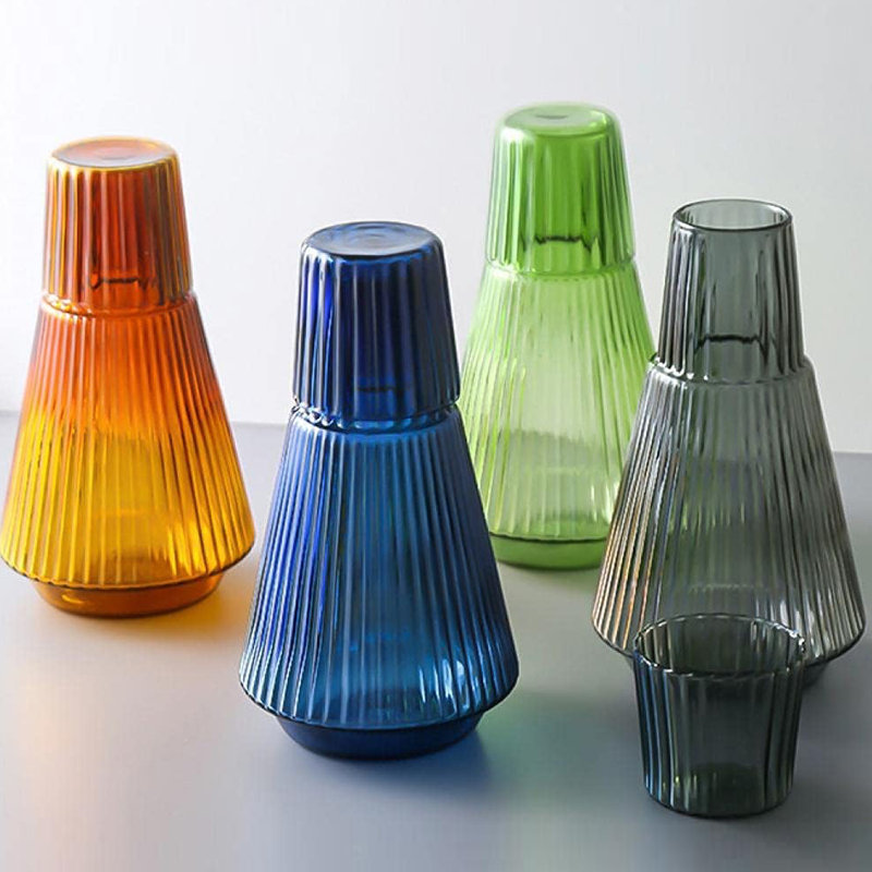 Ensemble 2 pièces carafe et tasse côtelées, Gris rétro