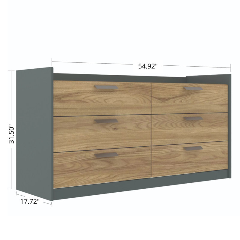 Commode double 6 tiroirs l 54,92 po Watervliet, Gris / orme