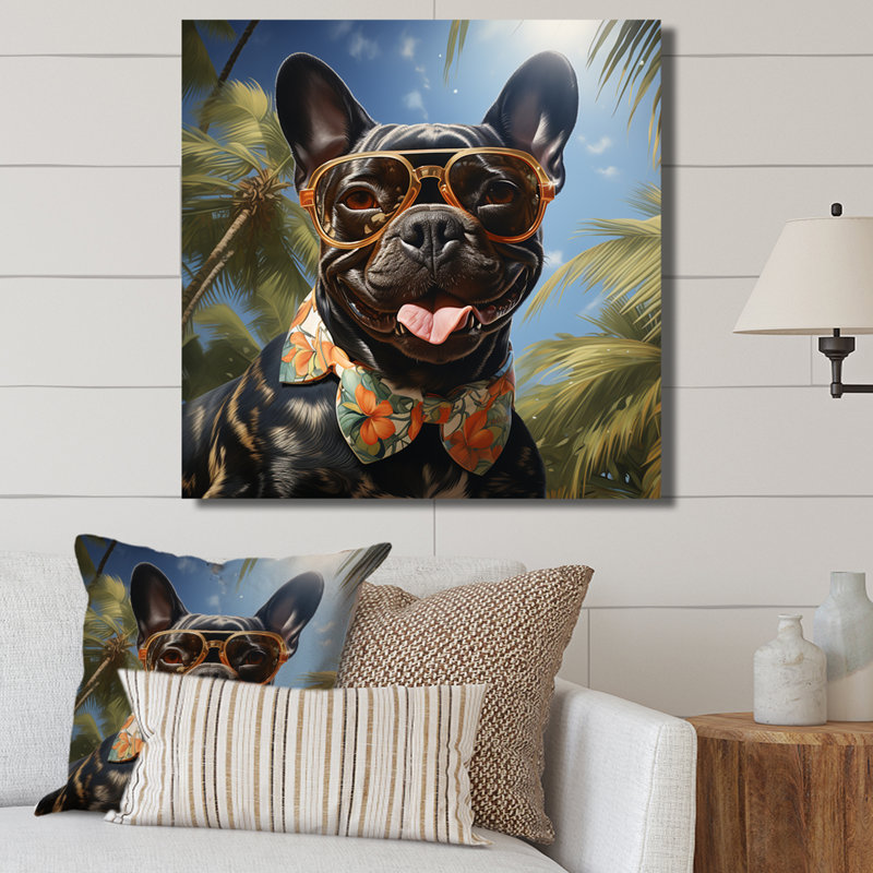 Mignon bouledogue français à Miami III - chien, art mural, Cadre photo blanc, H 16 po x l 16 po