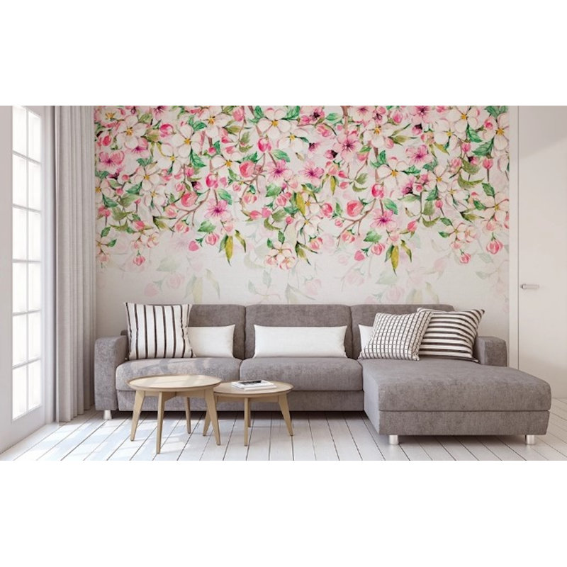 Papier peint amovible fleurs roses, L 9 po x l 15 po