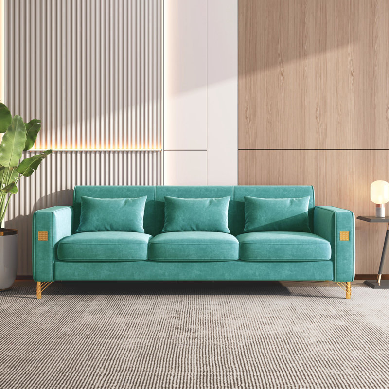 Dwayne 86.6" Square Arm Sofa, Sky Blue Velvet