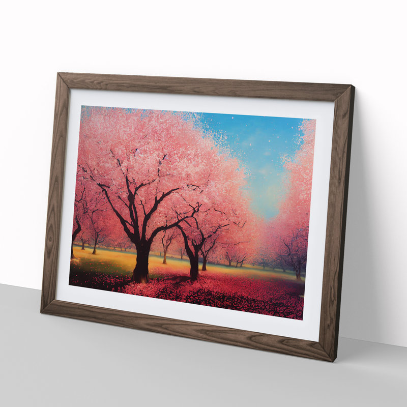 Bright Cherry Blossom Trees - Single Picture Frame Print, 46cm H x 64cm W x 2cm D, Walnut Framed