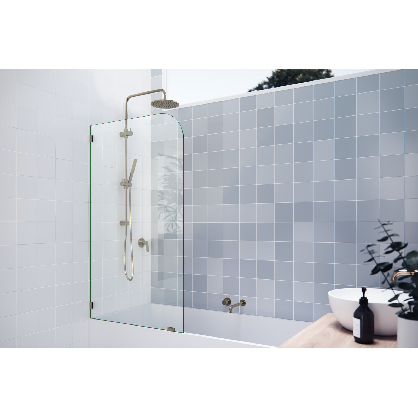 Solaris Frameless Fixed Radius Bath Panel, Polished Brass