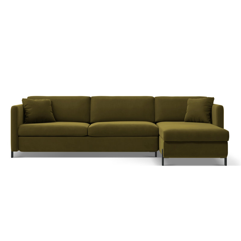 Bejna 3 Seater Velvet Sofa Bed, Green, 80cm H x 170cm W x 260cm D, Right Hand Facing