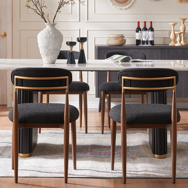Velora 4 Pieces Upholstered Boucle Armless Dining Chair With Wood Grain Metal Frame(Set Of 4), Black