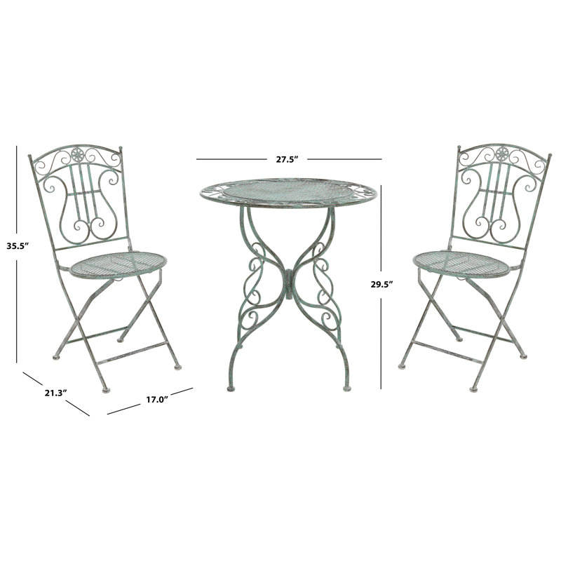 Aisling 2 - Person Metal Patio Dining Set with Round Table, Antique Green
